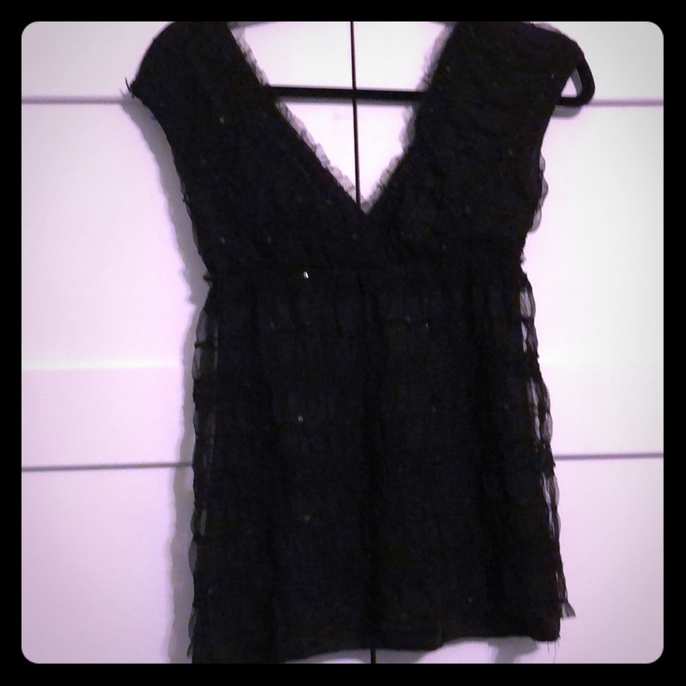 [max studio] black lace and sequin top